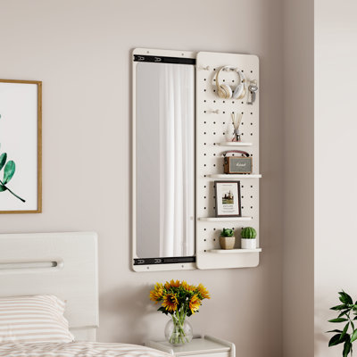 Miroir mural pleine longueur, miroir corps entier avec tablette, miroir corps entier avec crochet Miroir mural avec panneau multifonctionnel, chambre / salon / entrée (47,6 x 15,7 po)