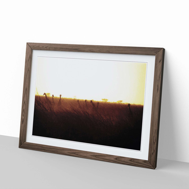 Giraffes at Sunset - Picture Frame Graphic Art Print, Walnut Framed, 48cm H x 65cm W x 2cm D