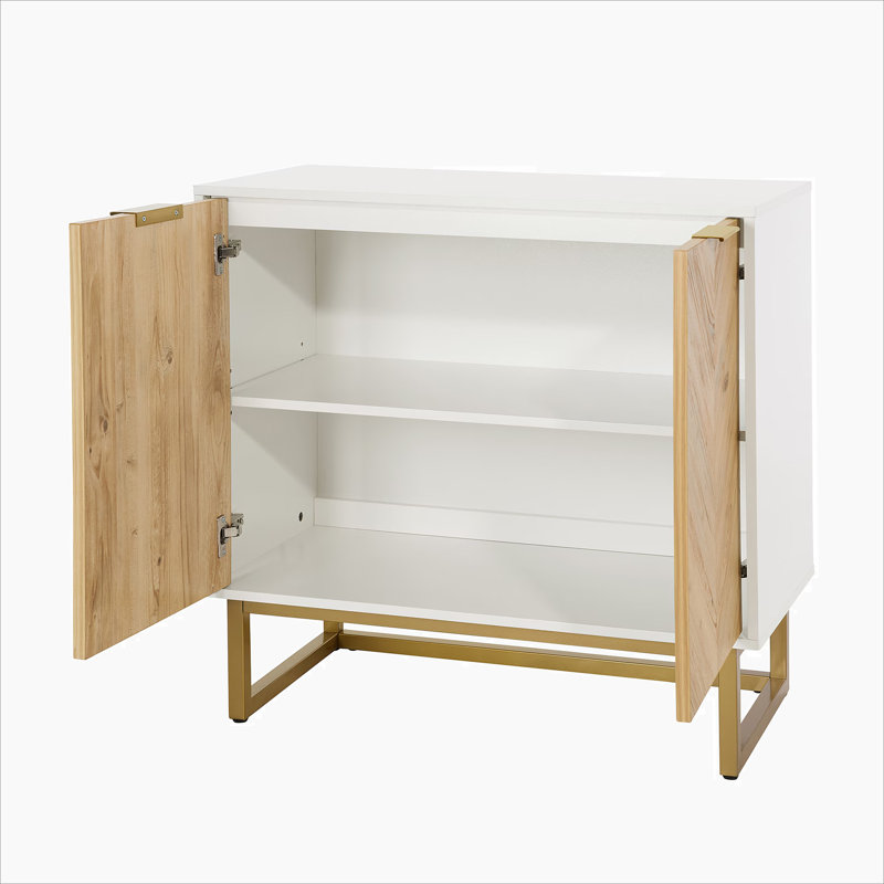 White and Gold Storage Cabinet with 2 Doors, Modern Buffet Sideboard Cabinet with Storage,Accent Cabinet for Living Room, Dining Room, Entryway