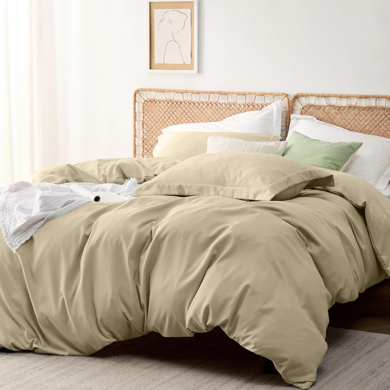 Onorino Luxury 4-Piece Dyed Duvet Set with Pillowcases or Fitted sheet (4 in 1), Beige, King Duvet Cover Set