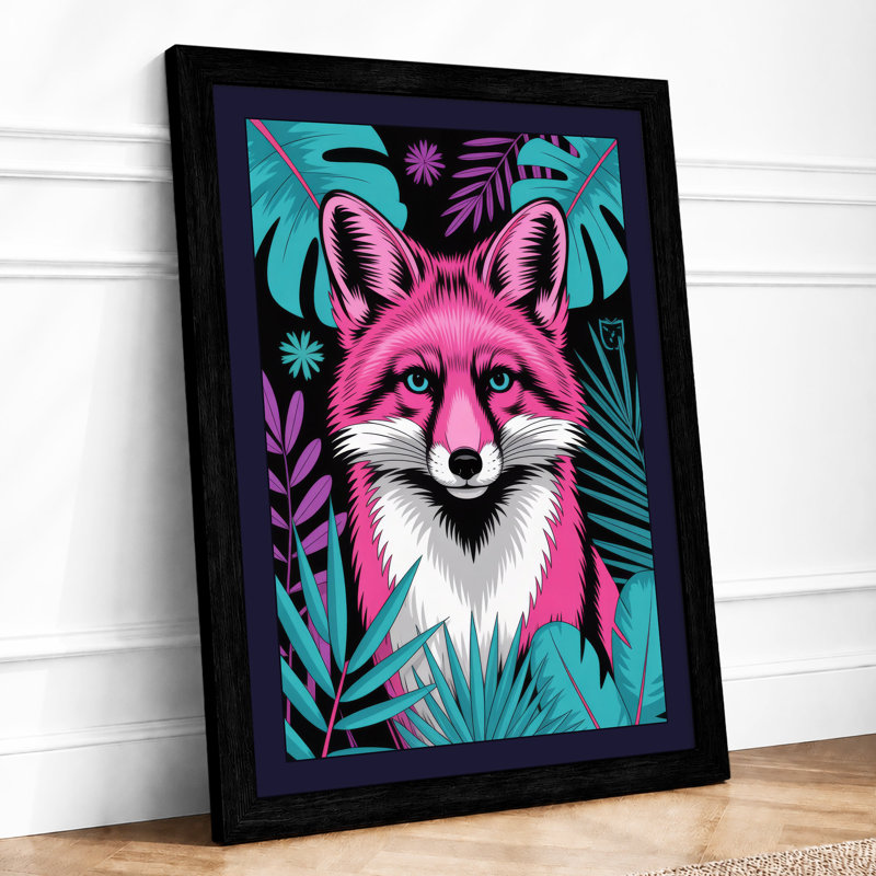 Magenta Fox Head Modern - Framed Print, A4 - 29.7 x 21.0 cm, Black
