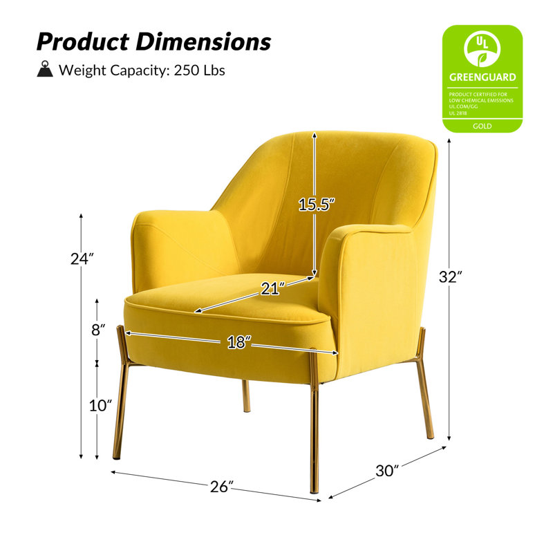 Cleo 26" Wide Contemporary Chair with Recessed Arms, Yellow