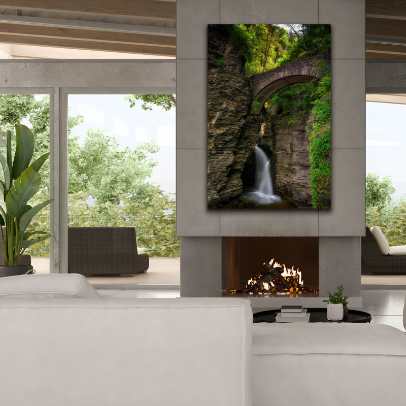 «Footbridge In Watkins Glen» par Rick Berk, art mural sur toile, H 60 po x l 40 po x P 1,5 po