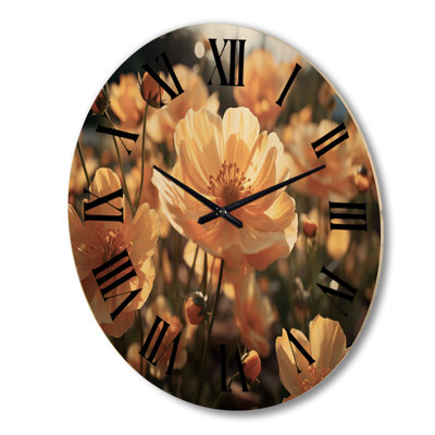 Yellow Buttercups Field Sunrise IV - Floral Oversized Wood Wall Clock