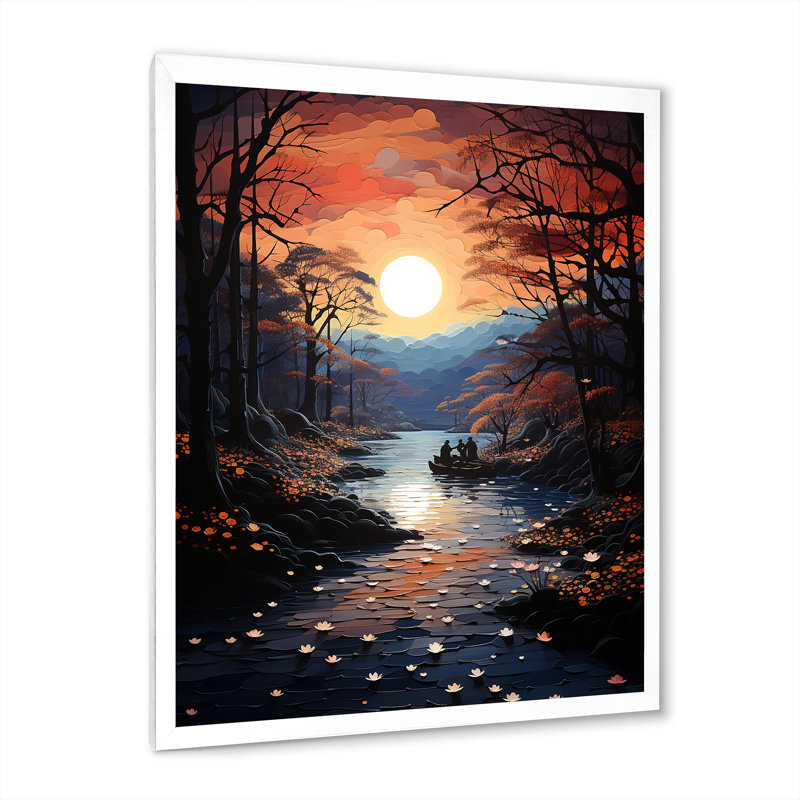 «Winters River Papercut I», impressions sur toile, Cadre simple blanc, H 44 po x l 34 po x P 1,5 po