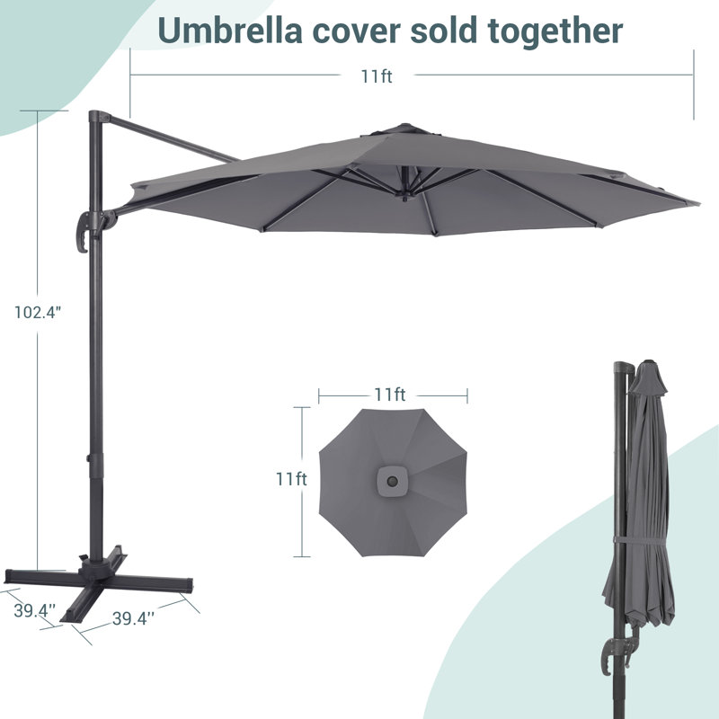 Parasol en porte-à-faux 11 pi Akevia, Frêne vieilli