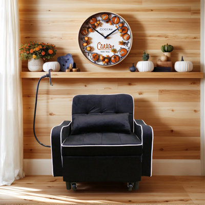 Canapé-lit simple 3 en 1, fauteuil-lit convertible avec dossier réglable et support pour téléphone, fauteuil-lit en velours pour petits espaces