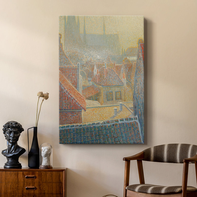 Vue vers l'église de Woerden - Toile tendue avec châssis par Leo Gestel, 18 x 27