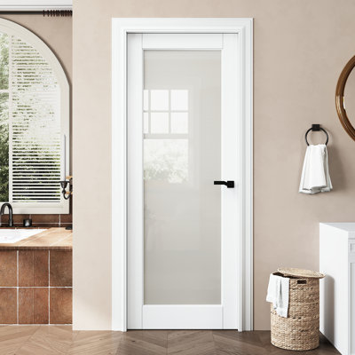 Primed Pantry Door Slab Frosted Glass Solid Manufactured Wood Standard Door For French