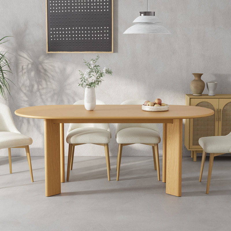 67“L×33.5"W Oval Wood Dining Table Kitchen Table with 4 Legs, 30" H x 67" L x 33.5" W, Natural Wood