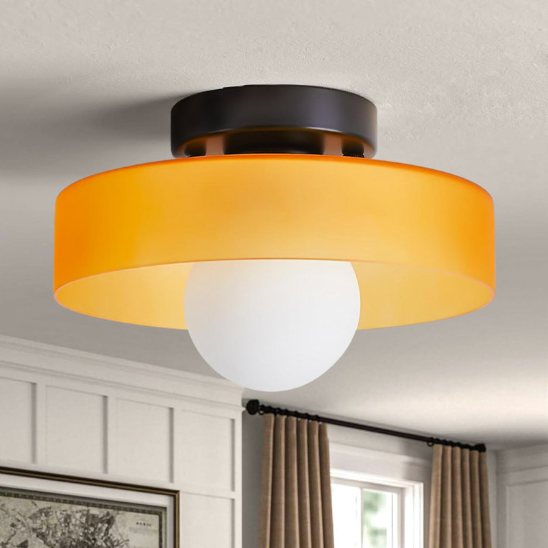 Glass Light Ceiling Light Mid-Century Modern Flush Mount Light Fixtures, Orange