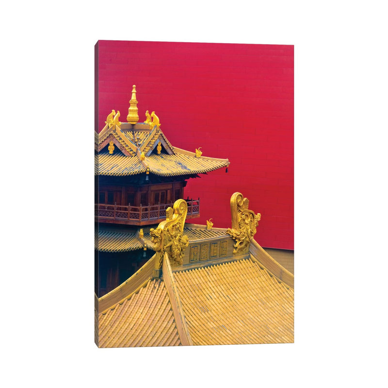 Architectural Details Of Jing'an Temple, Shanghai, China by Keren Su - Wrapped Canvas Print, 20.32 cm H x 30.48 cm W