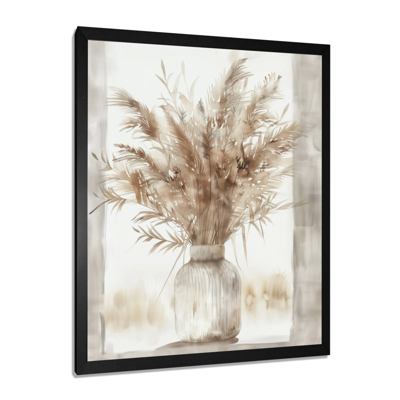 Beige blanc Boho Plant Chic II - Boho Feather, art mural, H 32 po x l 24 po x P 1 po, Cadre simple noir