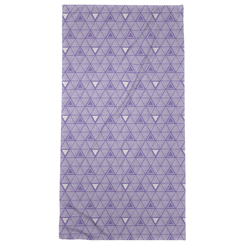 Serviette de plage classique à motif de triangles dessinés à la main, Mauve/blanc