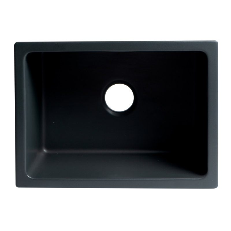 24'' L Single Bowl Fireclay Kitchen Sink, Matte Black