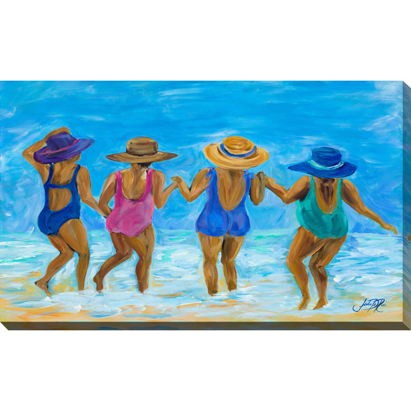 «Mesdames sur la plage I», reproduction de peinture acrylique, H 24 po x l 40 po, Toile tendue