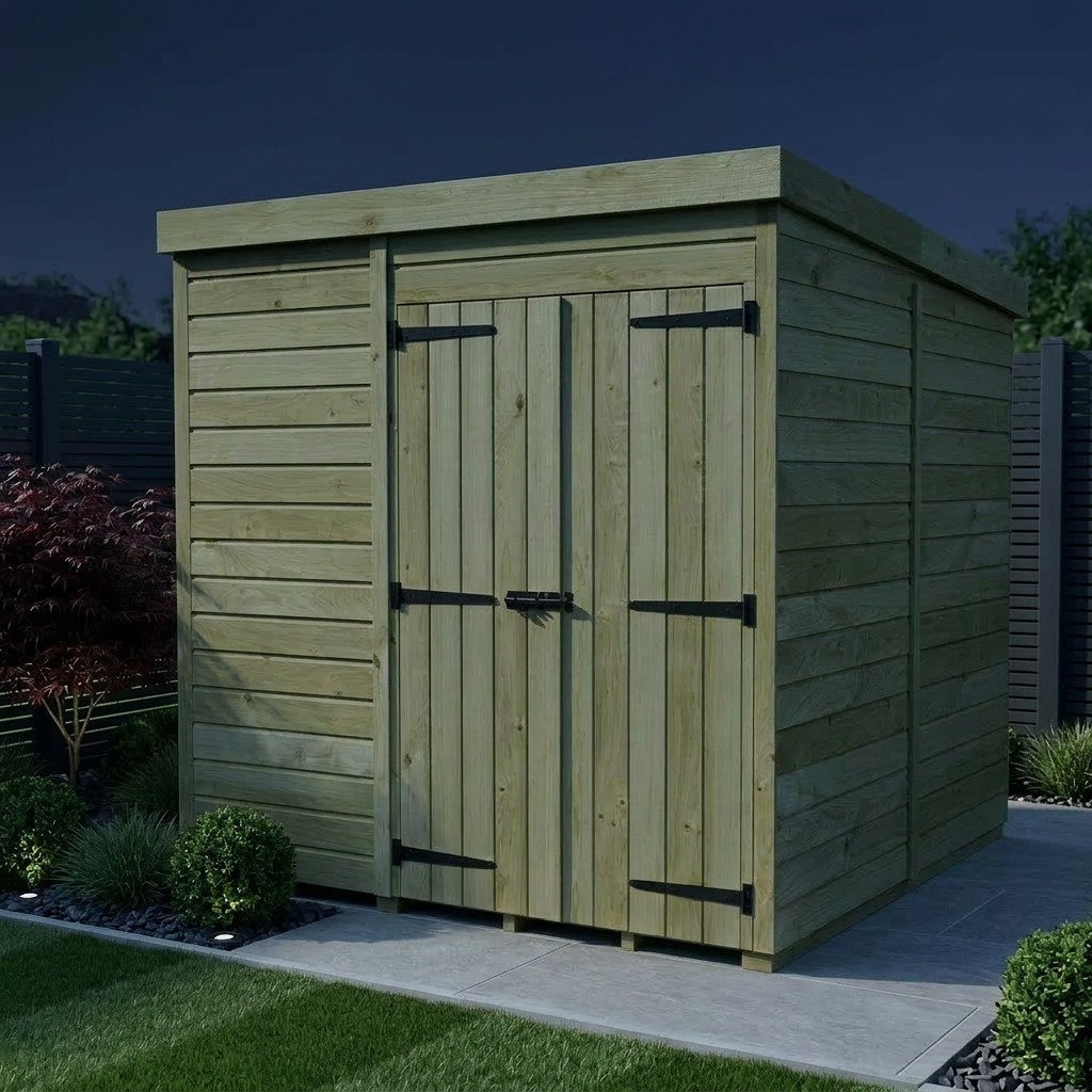 Total Sheds 8ft x 7ft Pent Garden Shed - Double Door - No Windows - Pressure Treated Timber - UK Manufactured