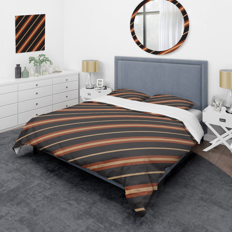 Ensemble de housse de couette en microfibre noir / brun 3 pièces, Housse de couette pour grand lit et 2 taies décor