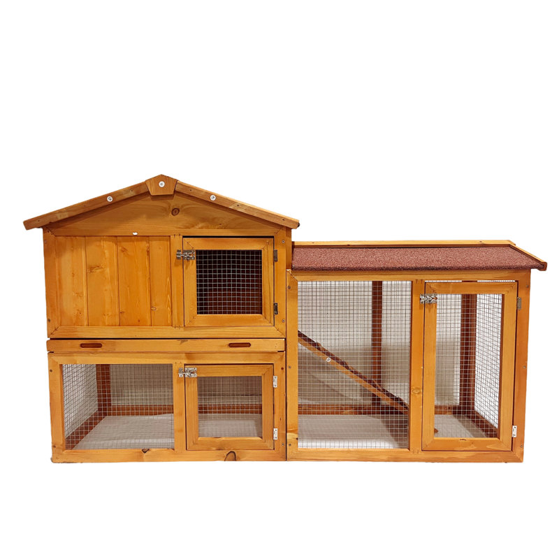 Lapin à deux niveaux: bois massif pur, confort et pour vos lapins bien-aimés, pratique et élégant - deux niveaux de plaisir, fabrication en bois assurant