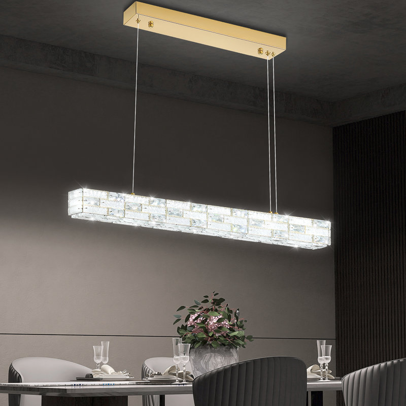 Luminaire suspendu rectangulaire rectangulaire moderne en cristal K9 pour salle à manger