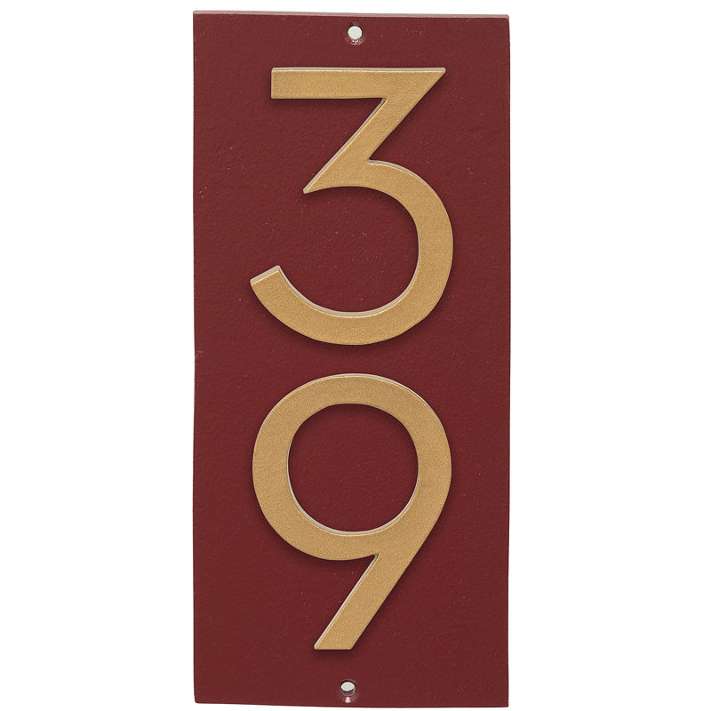 Plaque d'adresse murale flottante sur 1 ligne, Rouge brique, Or, Oui