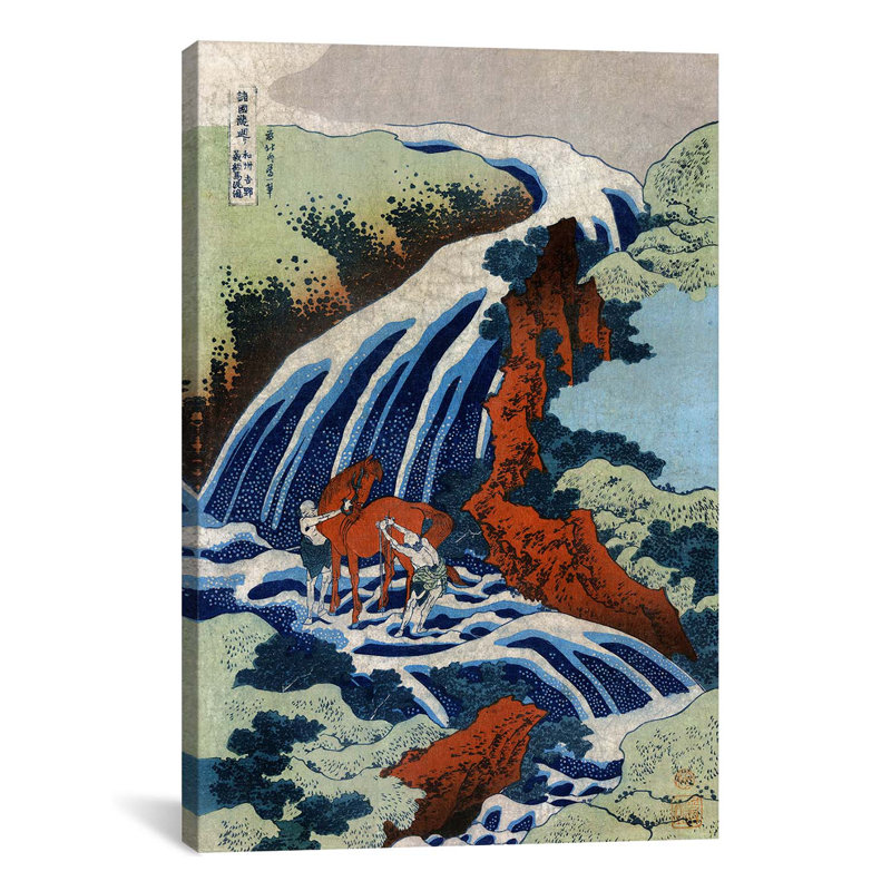 " Washu Yoshino Yoshitsune Uma Arai No Taki " by Katsushika Hokusai, 12" H x 8" W x 0.75" D, Wrapped Canvas, No Mat