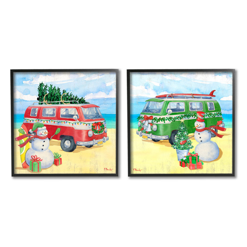 «Coastal Christmas Holiday Beach Snowmen», ensemble de 2 giclées encadrées par Paul Brent, H 24 po x l 24 po x P 1,5 po