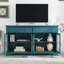 Console 65 po, armoire de rangement, buffet avec porte vitrée et tablettes réglables, console, bleu sarcelle
