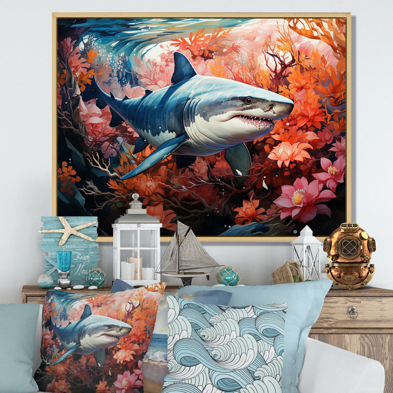 " Lemon Shark Encounter Landscape ", Natural Floater Framed, 34" H x 44" W x 1.5" D