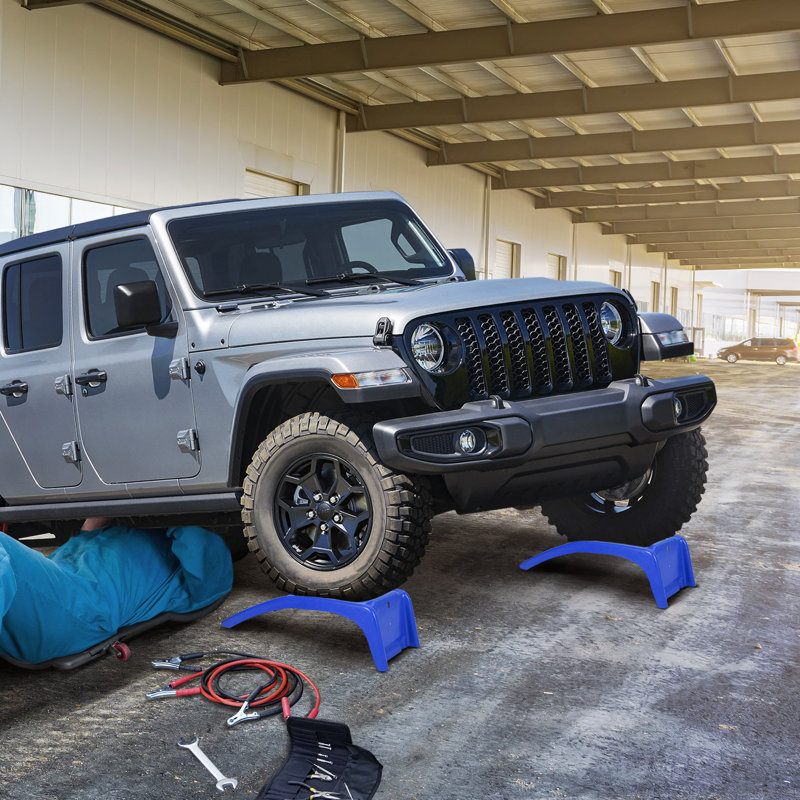 Generic Heavy Duty Steel Car Ramps 8000 lbs, 8 in. Lift, Non-Slip Traction Holes, Blue, Set of 2, Blue