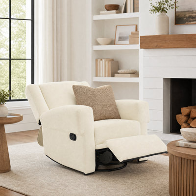 Chenille Upholstered Swivel Rocker Recliner Chair - Cozy Recliner For Nursery, Living Room, And Home Theater