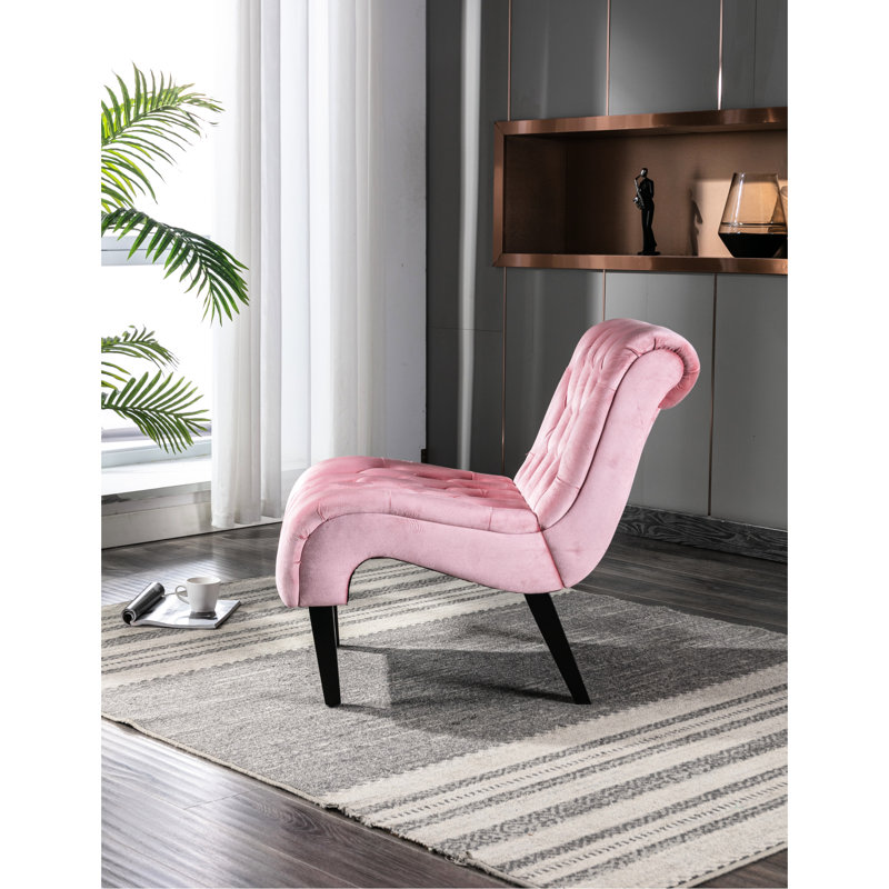 Chaise sans accoudoirs en velours rose pour un salon élégant - Pieds en bois avec garniture en mousse, Pink