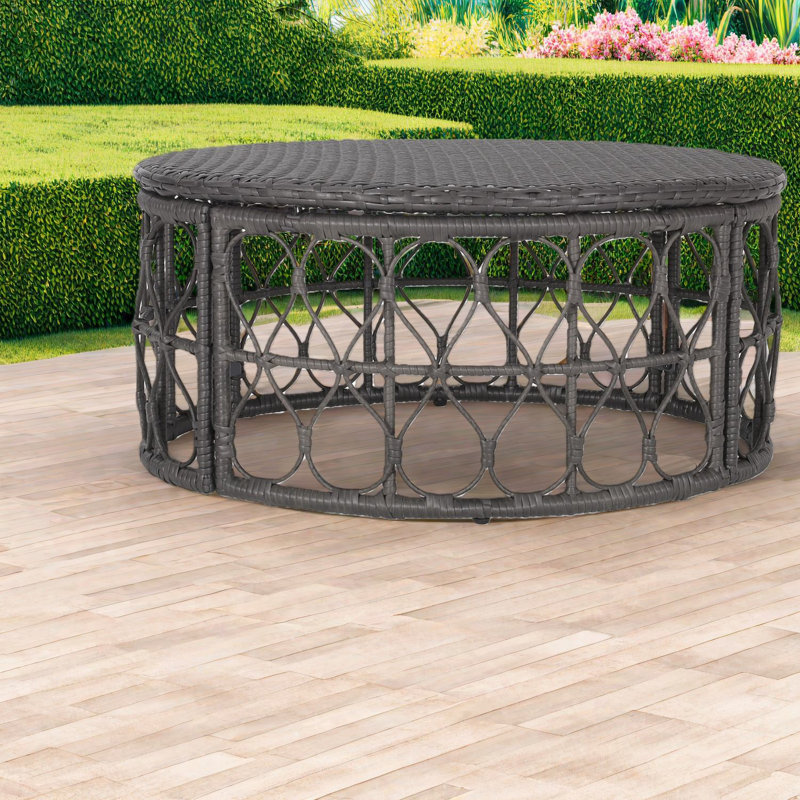 Tables de patio compactes, rotin gris, style bohème 32,5 pouces pour la maison de patio