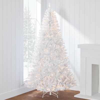 Pre-Lit Premium Hinged Artificial White Christmas Pine Tree w/ Lights, Stand