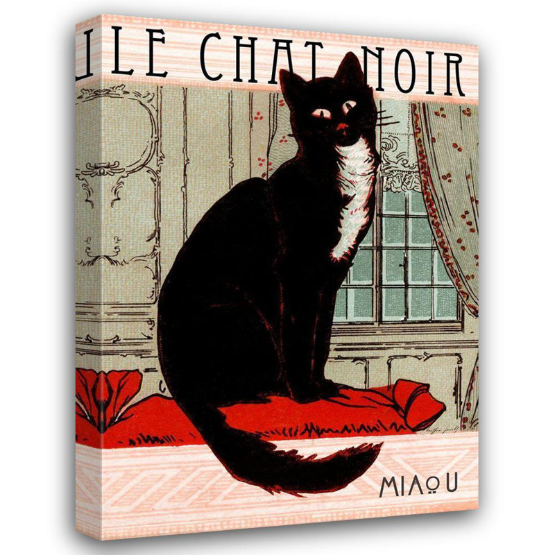 Toile tendue avec châssis Lark Manor ™, collection Apple Vintage, titrée: Le Chat Noir 1