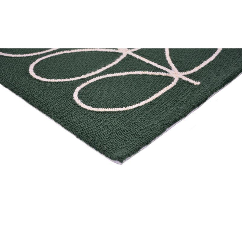 Hand Hooked Floral Area Rug in Jade/Beige, Rectangle 5'3" x 7'6"