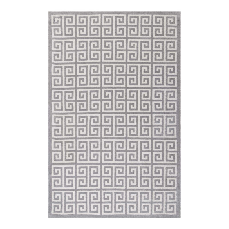 Freydis White and Light Gray Greek Key 8' x 10' Area Rug
