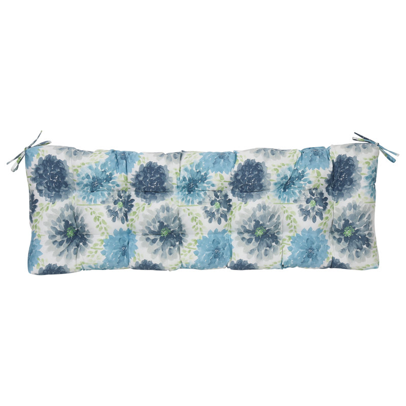 Coussin de causeuse d'extérieur touffeté, L 60 po x P 19 po, Blanc / bleu / floral gardénia