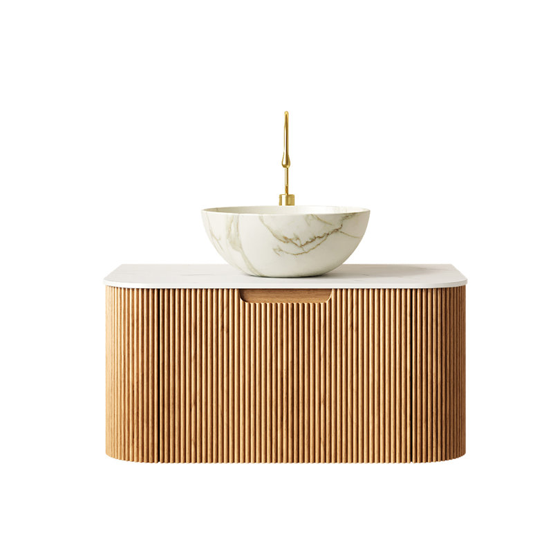 Meuble-lavabo flottant moderne avec lavabo, céramique durable et pierre frittée, conception peu encombrante