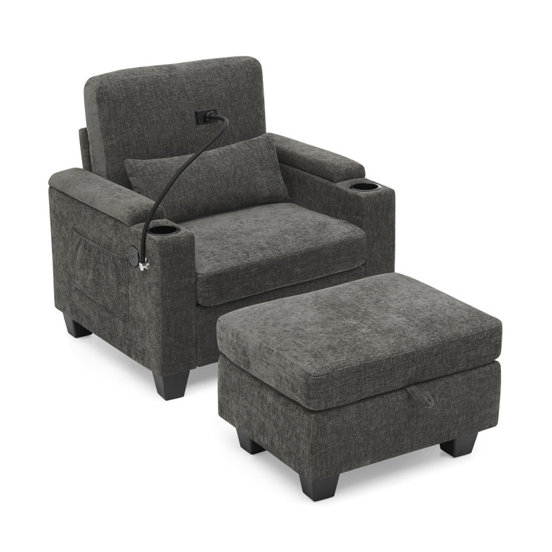 Fauteuils inclinables multifonctionnels avec rangement et port de charge, tissu chenille, style moderne pour la maison