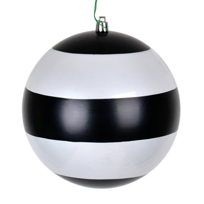 Black-White Striped Pearl Ball Christmas Ornament