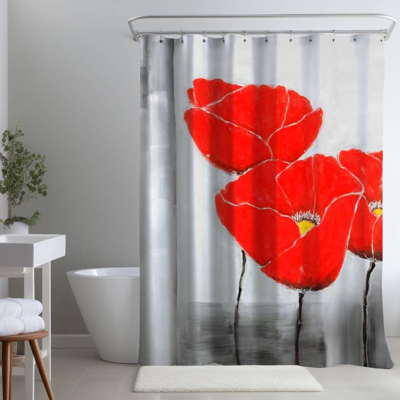 Floral – Polyester Shower Curtain, Dye Sublimation Print, 71" W × 74" L
