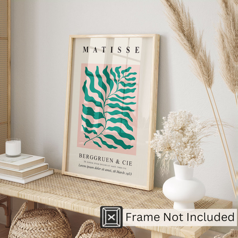 «Botanical Matisse Plant», reproduction d'art moderne sans cadre Mid-Century vert et rose, H 20 po x l 16 po