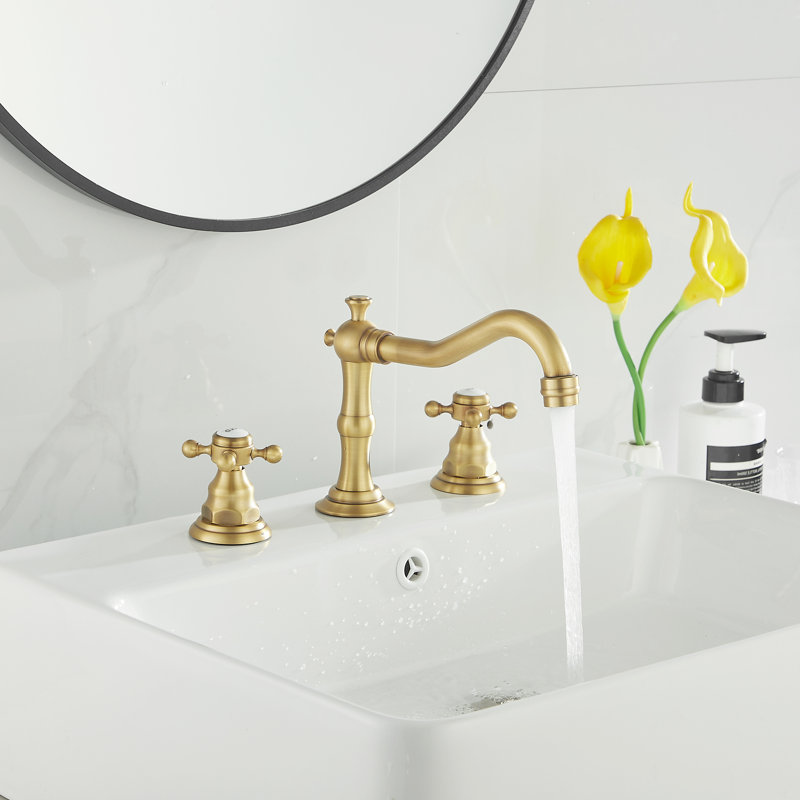 TC-16389-BG Widespread Bathroom Sink Faucet With Drain Assemly, Antique Brass