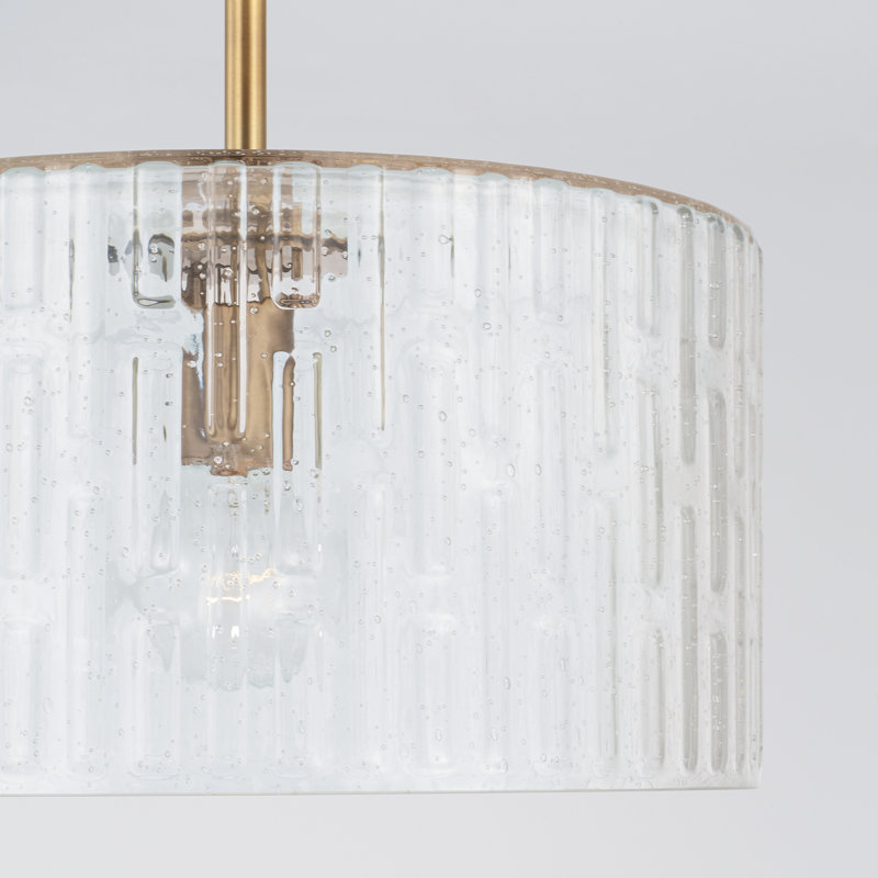 Emerson Aged Brass 1-Light Semi-Flush or Pendant with Embossed Seeded Glass