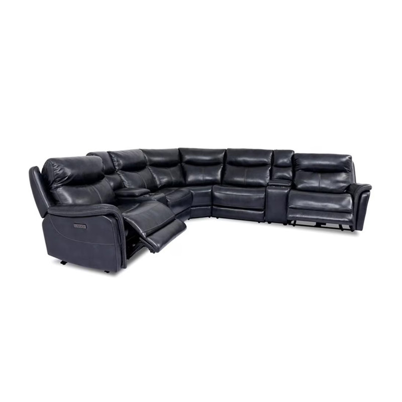 136" W Transitional Power Sectional, Dark Navy