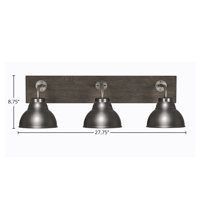 Oxbridge 3 Light Bath Bar - look Metal Finish With 7" Double Bubble Metal Shades, Graphite/Distressed Wood, Nickel