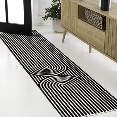 Sofia MidCentury Modern Arch Stripe Two-Tone High-Low Black/White Rug