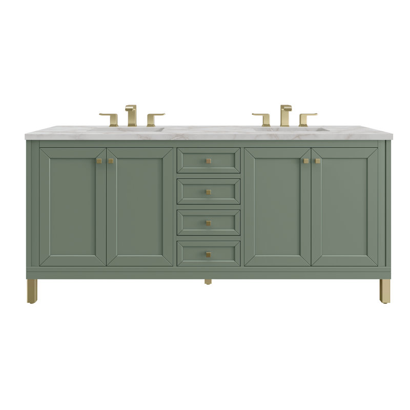 Chicago 72'' W Double Vanity, Smokey Celadon, Victorian Silver, 8" Widespread