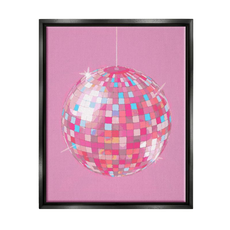 "Pink Disco Ball Groovy" par Lil 'Rue, impression, Cadre flottant noir de jais, H 21 po x l 17 po x P 1,7 po